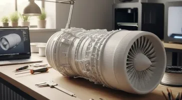 Componente aeroespacial impresso em 3D com material leve e resistente